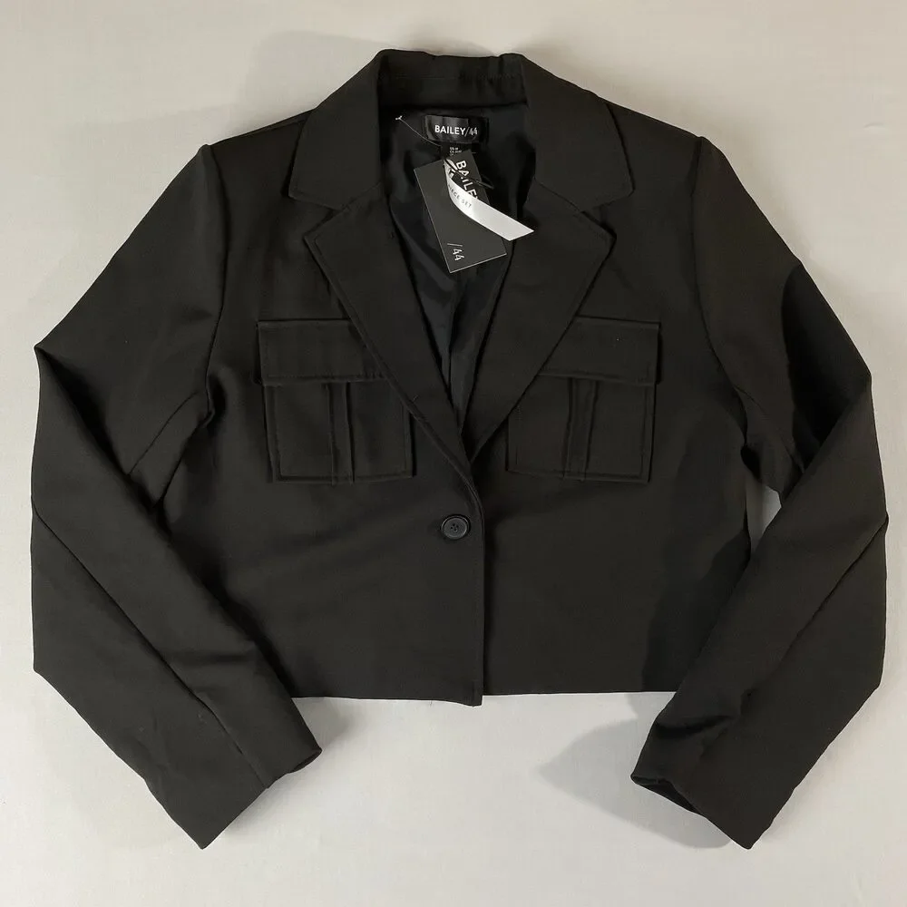 Bailey44 Short Jacket Blazer Women's M Black Dark Academia GirlBoss New - Picture 1 of 11